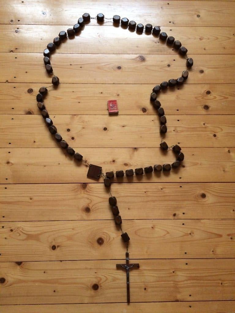 Heel lange rozenkrans paternoster gebedssnoer houten blokjes, Sieraden, Tassen en Uiterlijk, Kettingen, Bruin, Ophalen of Verzenden