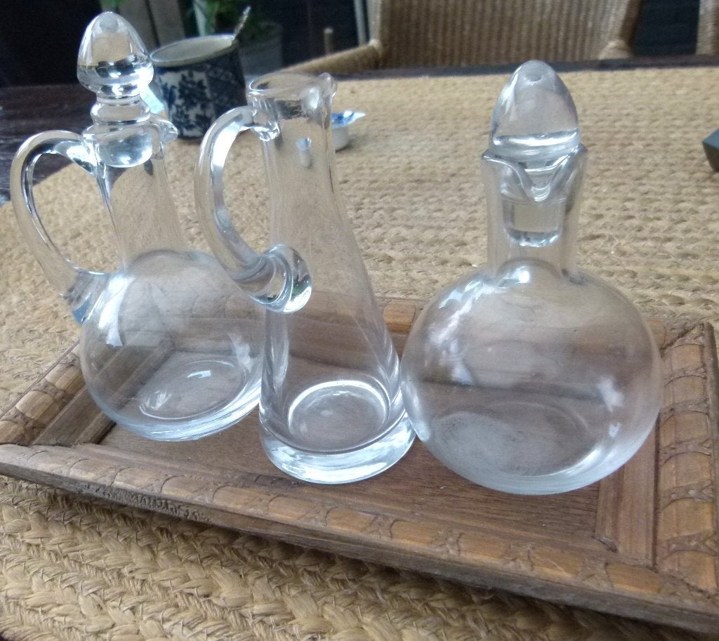 oil en vinegar setje met blaadje 4 dlg, Huis en Inrichting, Overige typen, Ophalen of Verzenden, Overige stijlen, Glas