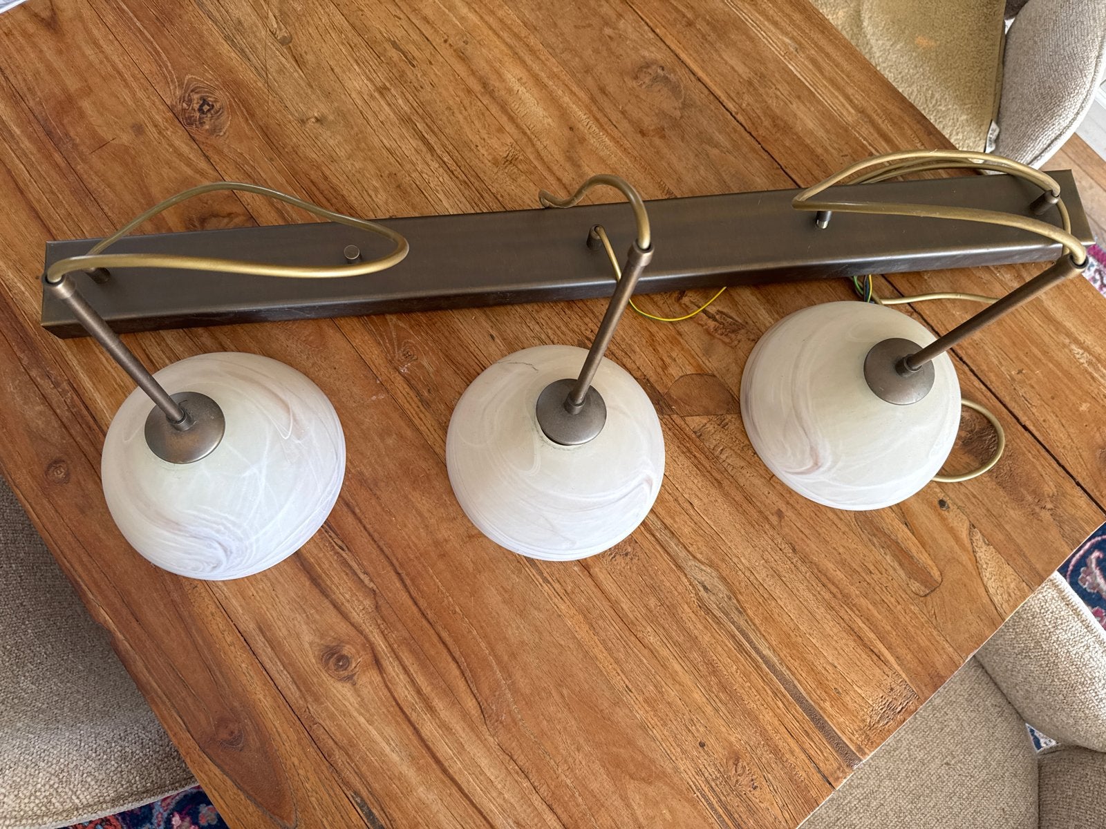 Vintage Plafondlamp met 3 Marmeren Bollen, Gebruikt, Glas, Minder dan 25 cm, Minder dan 100 cm