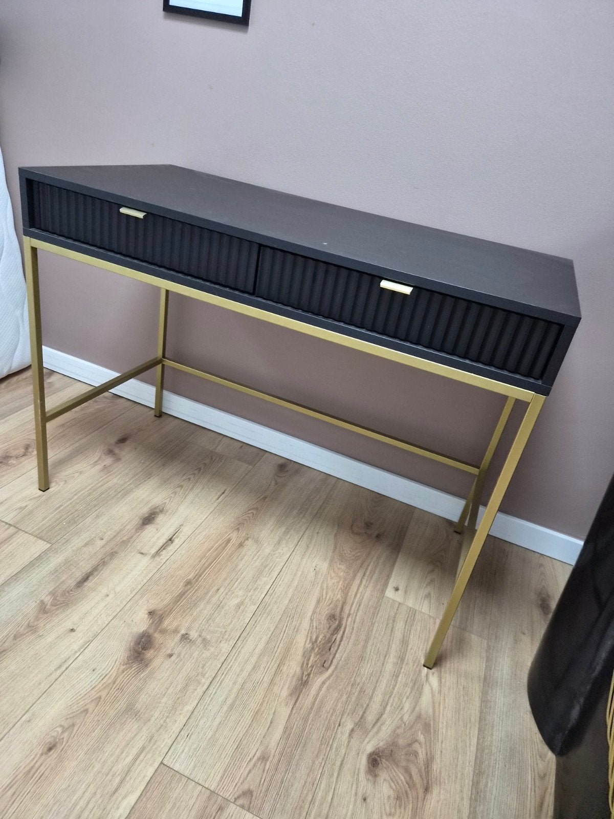 Zwart-gouden sidetable/kaptafel met lades, Ophalen, 50 tot 100 cm, Zo goed als nieuw, Modern, Glamour