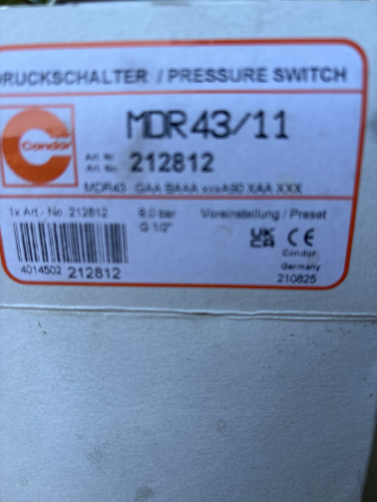Condor MDR 43/11 Drukregelaar / Drukschakelaar, Ophalen of Verzenden, Nieuw, Overige merken, Relais