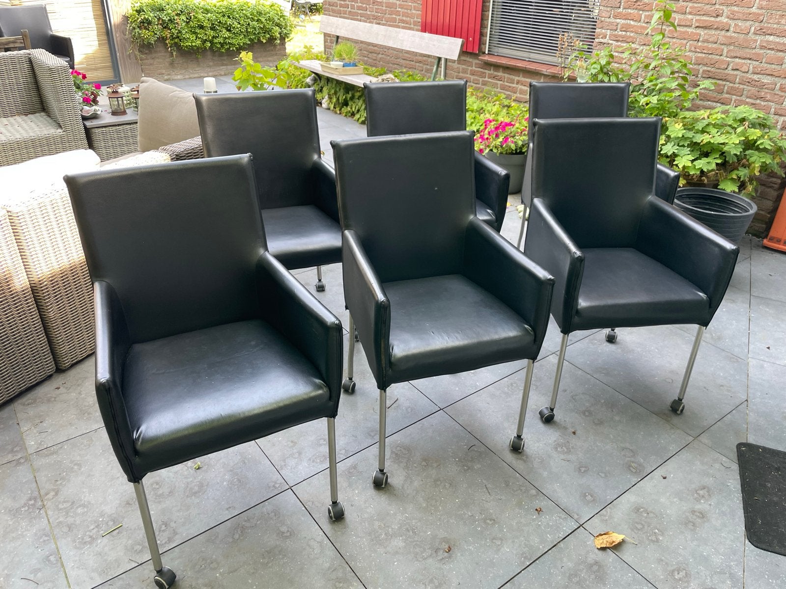 6x Goossens Funk Eetkamerstoel - Zwart Leatherlook, Huis en Inrichting, Stoelen, Ophalen, Overige materialen, Gebruikt, Zwart