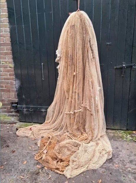 Oud vintage visnet fuik creme, Gebruikt, N, Ophalen of Verzenden, V