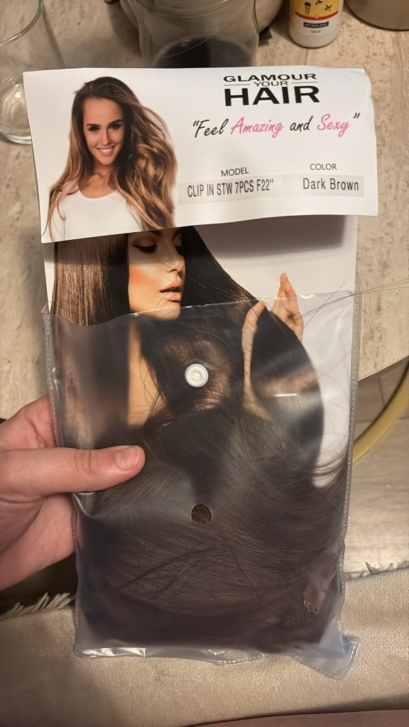 Glamour Your Hair – Clip In 7 Banen dark Brown, Ophalen of Verzenden, Nieuw, Pruik of Haarverlenging
