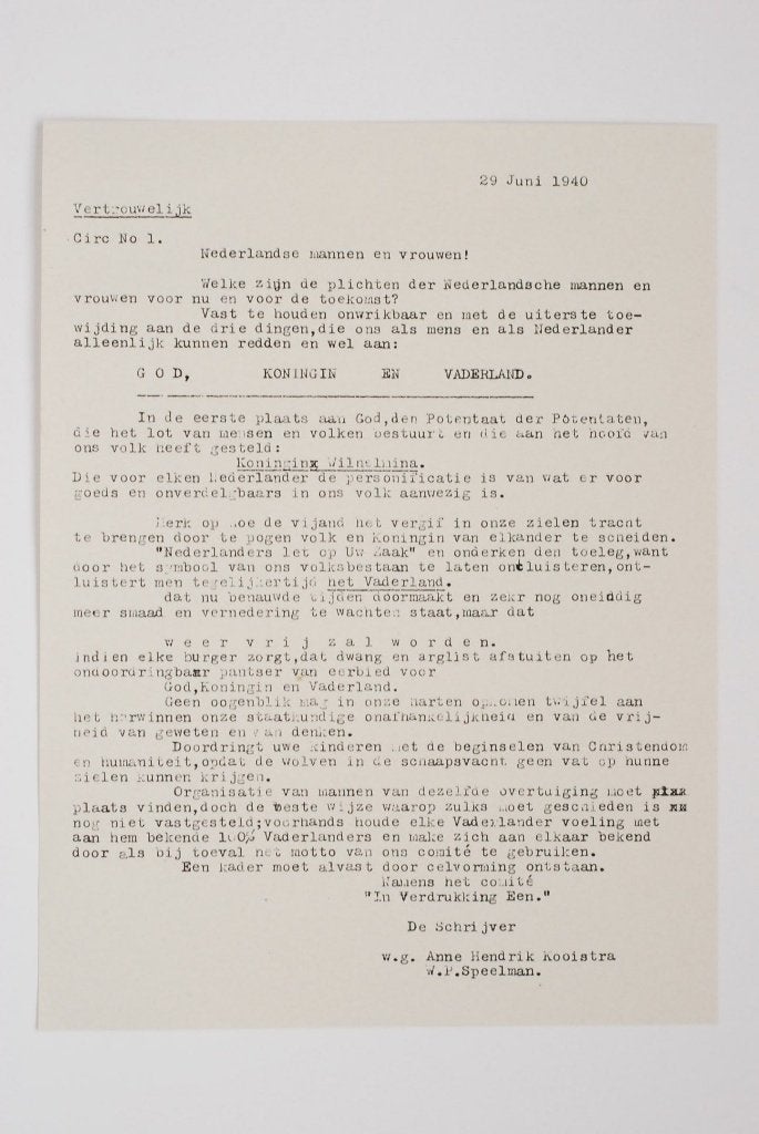 29 juni 1940 - Circulaire no. 1 | Herdruk verzetsblad WOII, Verzamelen, Zo goed als nieuw, Verzenden, Amsterdam, Florence Uitgeverij