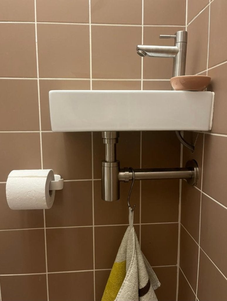 Fontein & Kraan Mini-Rhea links + Saniclear toiletkraan, Ophalen of Verzenden, Nieuw, Rvs, Toilet