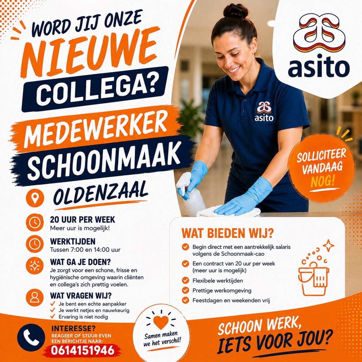 Vacature: schoonmaak medewerker | locatie: Oldenzaal