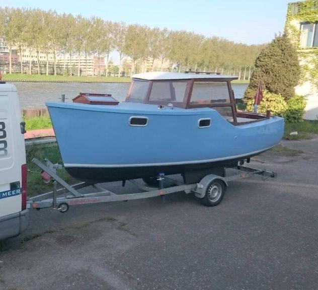 Polyester motorbootje weekendkruiser 6m | restauratieproject, Ophalen, Overige merken, Gebruikt, Afdekzeil
