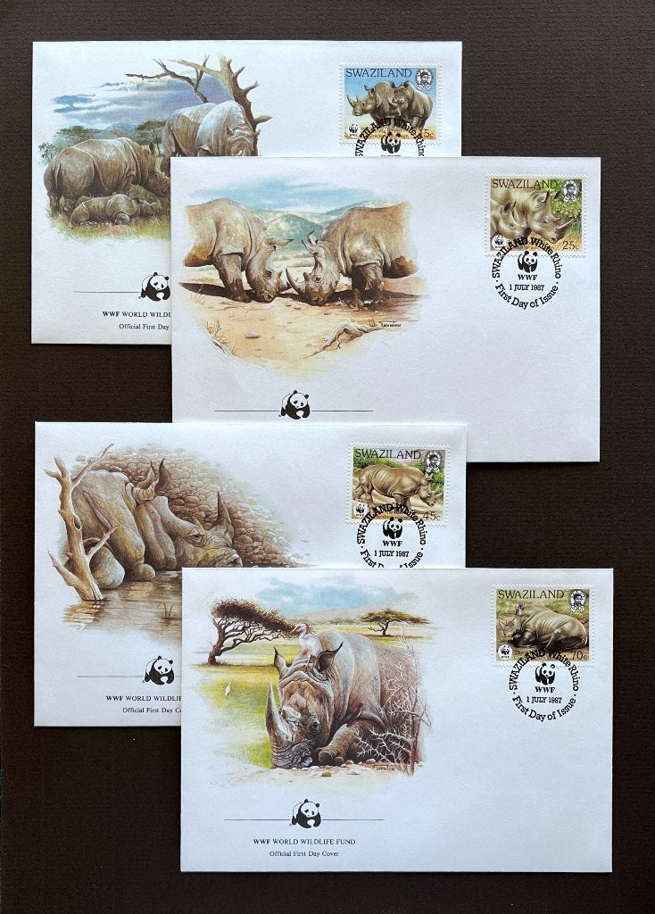 WWF WNF Swaziland 1987 FDC Witte Neushoorn, Ophalen of Verzenden, Onbeschreven, Rest van de wereld