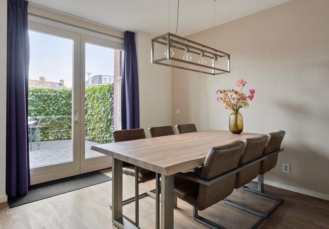 6 persoons eettafel 220 x 100 met rvs onderstel, Huis en Inrichting, Tafels | Eettafels, Ophalen, 200 cm of meer, 50 tot 100 cm