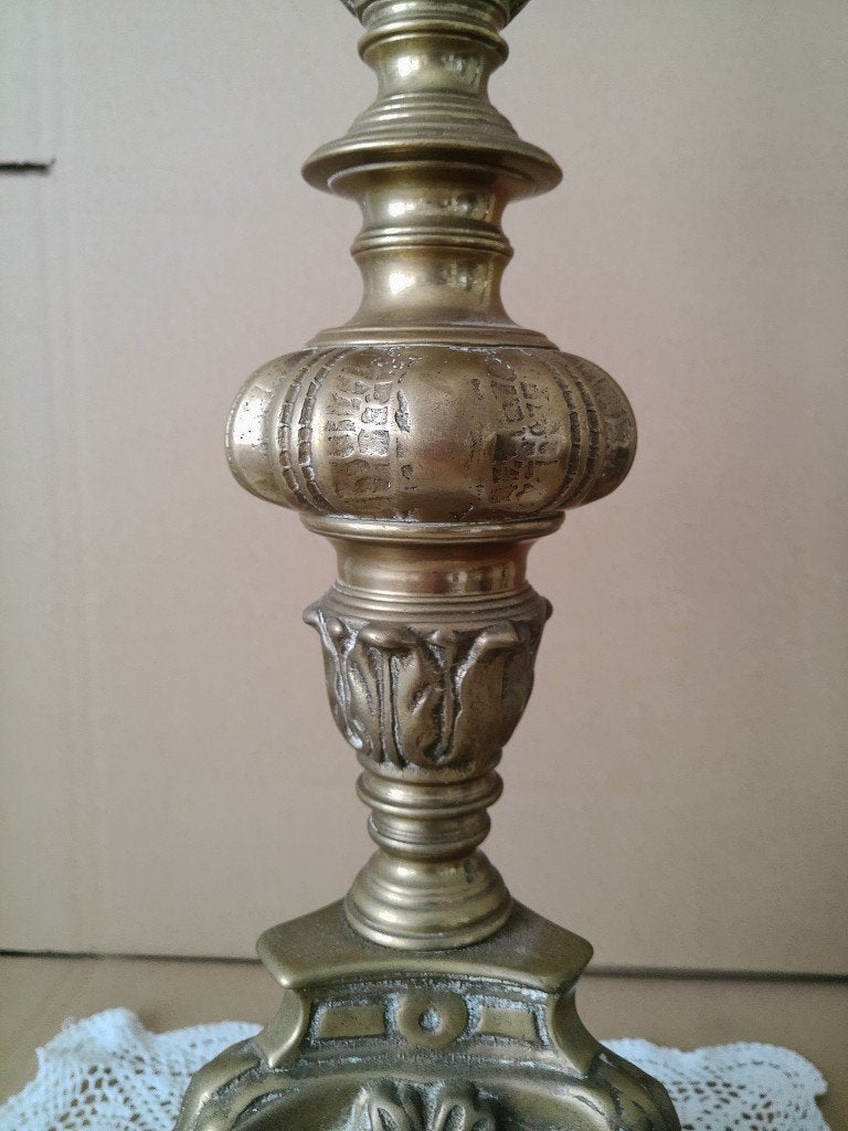 Antieke koperen kandelaar kerkkandelaar barokstijl 62cm 1900, Antiek en Kunst, Ophalen of Verzenden