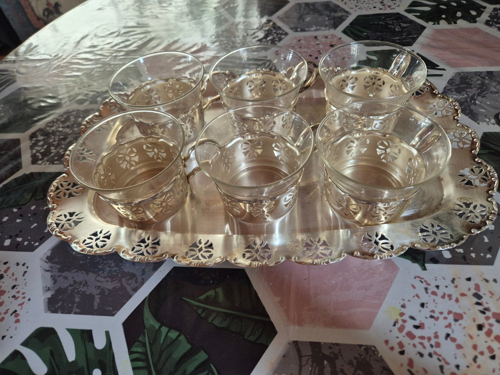 Vintage Schott Mainz Jenaer Glas theeset met dienblad, Ophalen of Verzenden