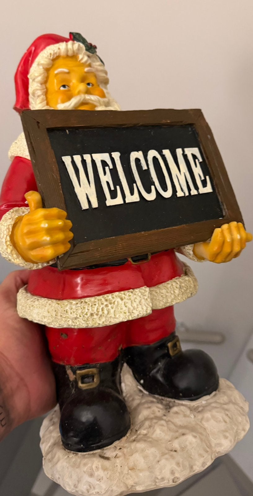 Porseleinen vintage beeld “welcome” kerstman, Ophalen of Verzenden, Zo goed als nieuw