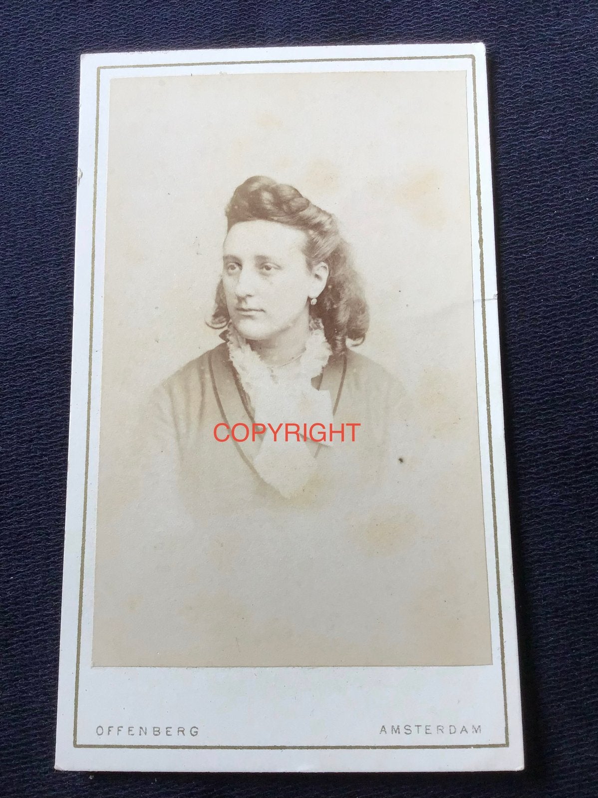CDV, Dame, OFFENBERG, AMSTERDAM, Carte de Visite 3, Ophalen of Verzenden, Voor 1940, Gebruikt, Foto