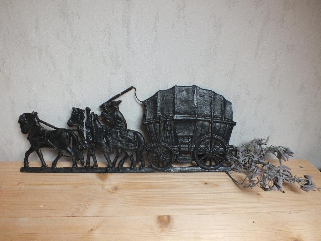 metalen plaat huifkar met paarden wanddecoratie, farmer, Ophalen, Gebruikt
