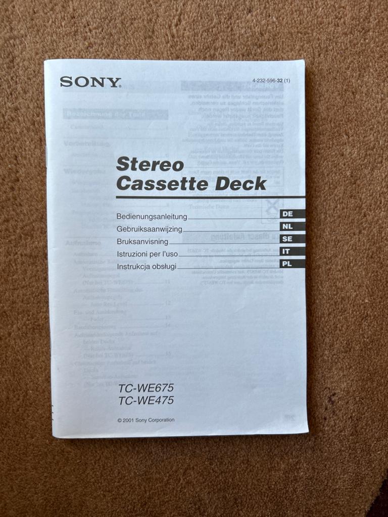 Sony Stereo Cassette Deck Gebruiksaanwijzing TC-WE 475 / 675, Ophalen of Verzenden, Dubbel, Sony