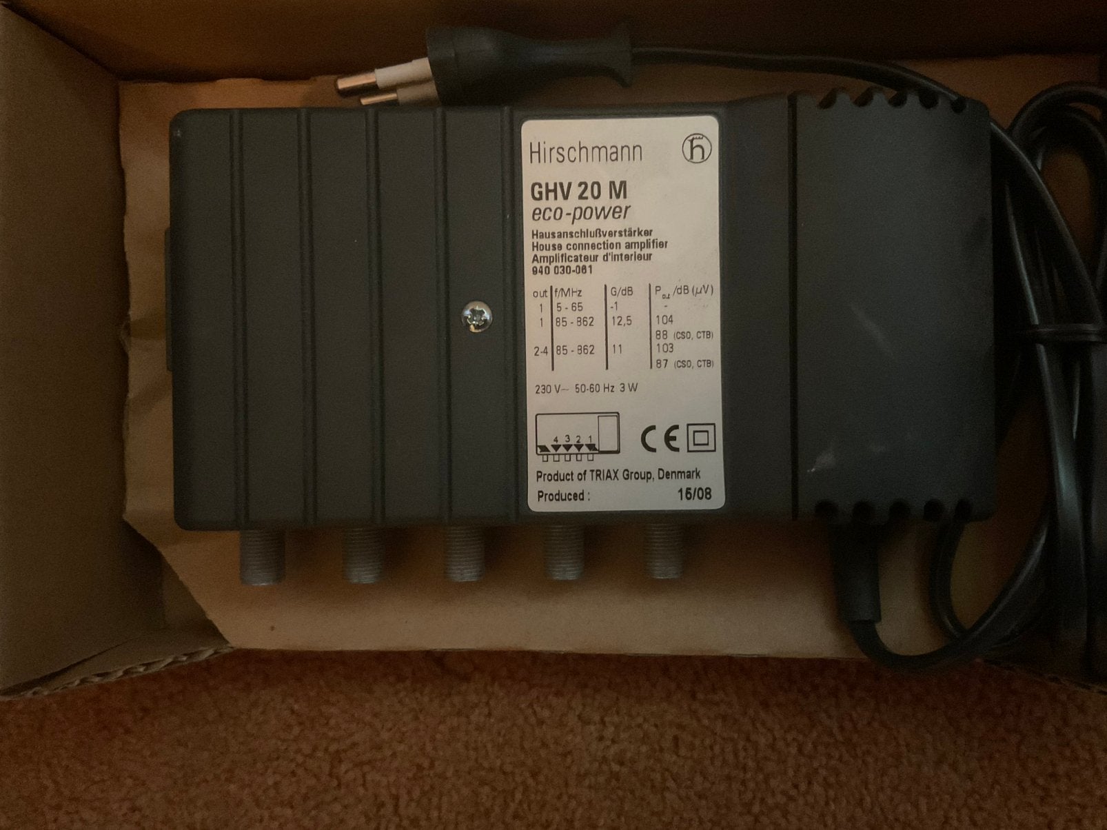 Hirschmann GHV 20 M kabel coax versterker, Ophalen of Verzenden, Zo goed als nieuw, Overige merken