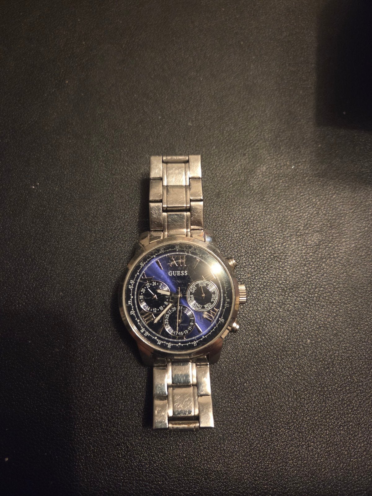 Guess Herenhorloge met Blauwe Wijzerplaat en meer.  en Stale, Ophalen, Gebruikt, Staal, Staal