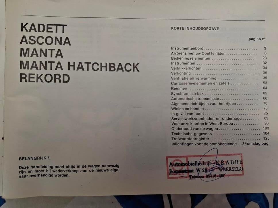 Opel Kadett Ascona Manta Rekord Handleiding Jaren '80, Ophalen of Verzenden