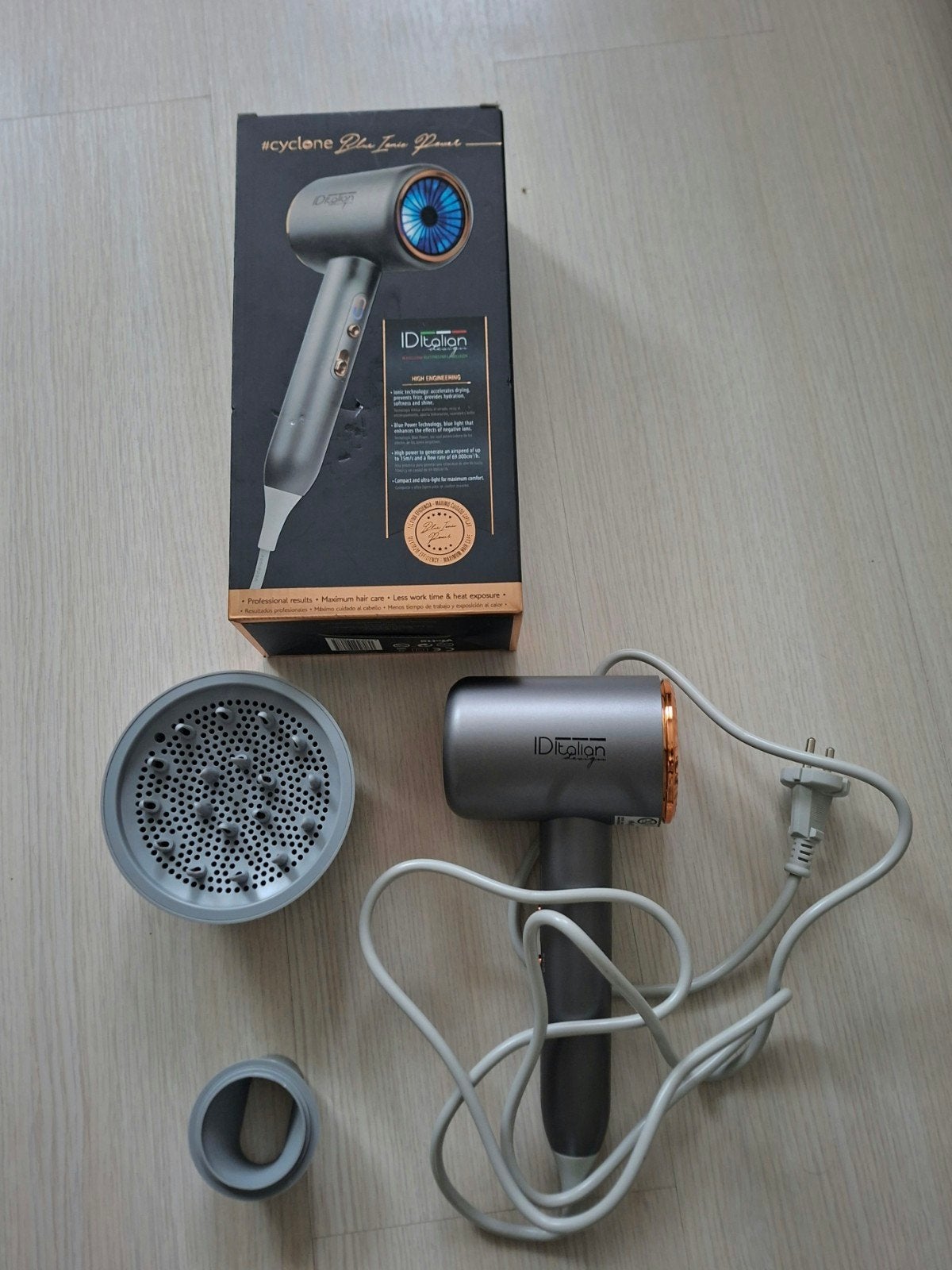 ID Italian cyclone blue inoc power fohn, Ophalen of Verzenden, Zo goed als nieuw, Haarverzorging