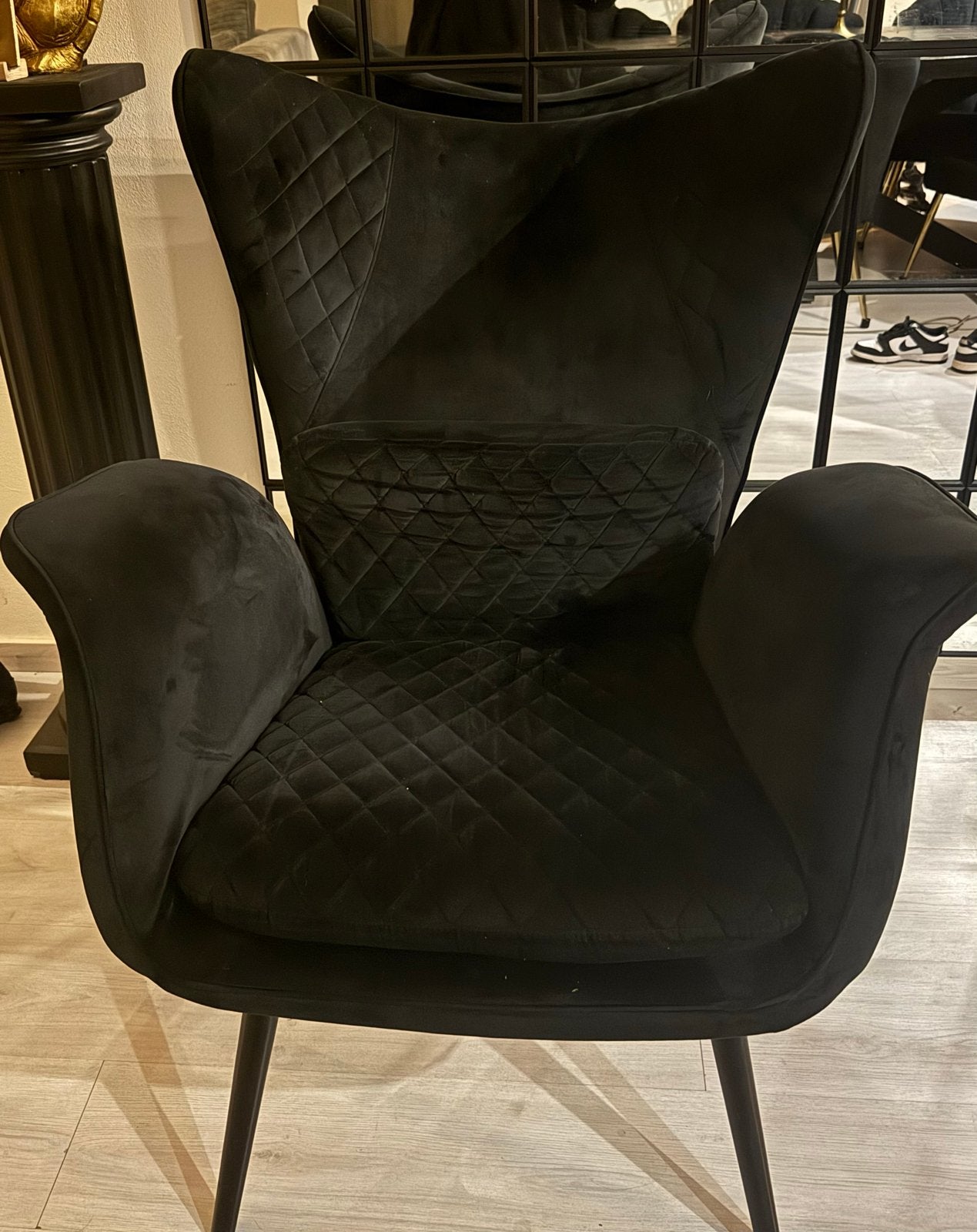 Kare Design Fauteuil Tudor Velvet Zwart, Ophalen, Zo goed als nieuw, Stof, 75 tot 100 cm
