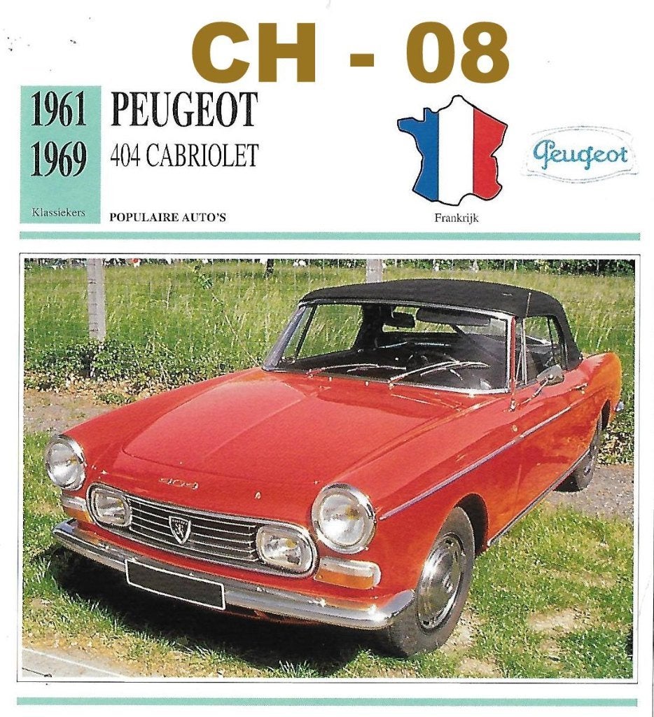 Ch8 autokaart peugeot 404 cabriolet ( 1961 - 1969 ), Ophalen of Verzenden, Zo goed als nieuw, Auto's
