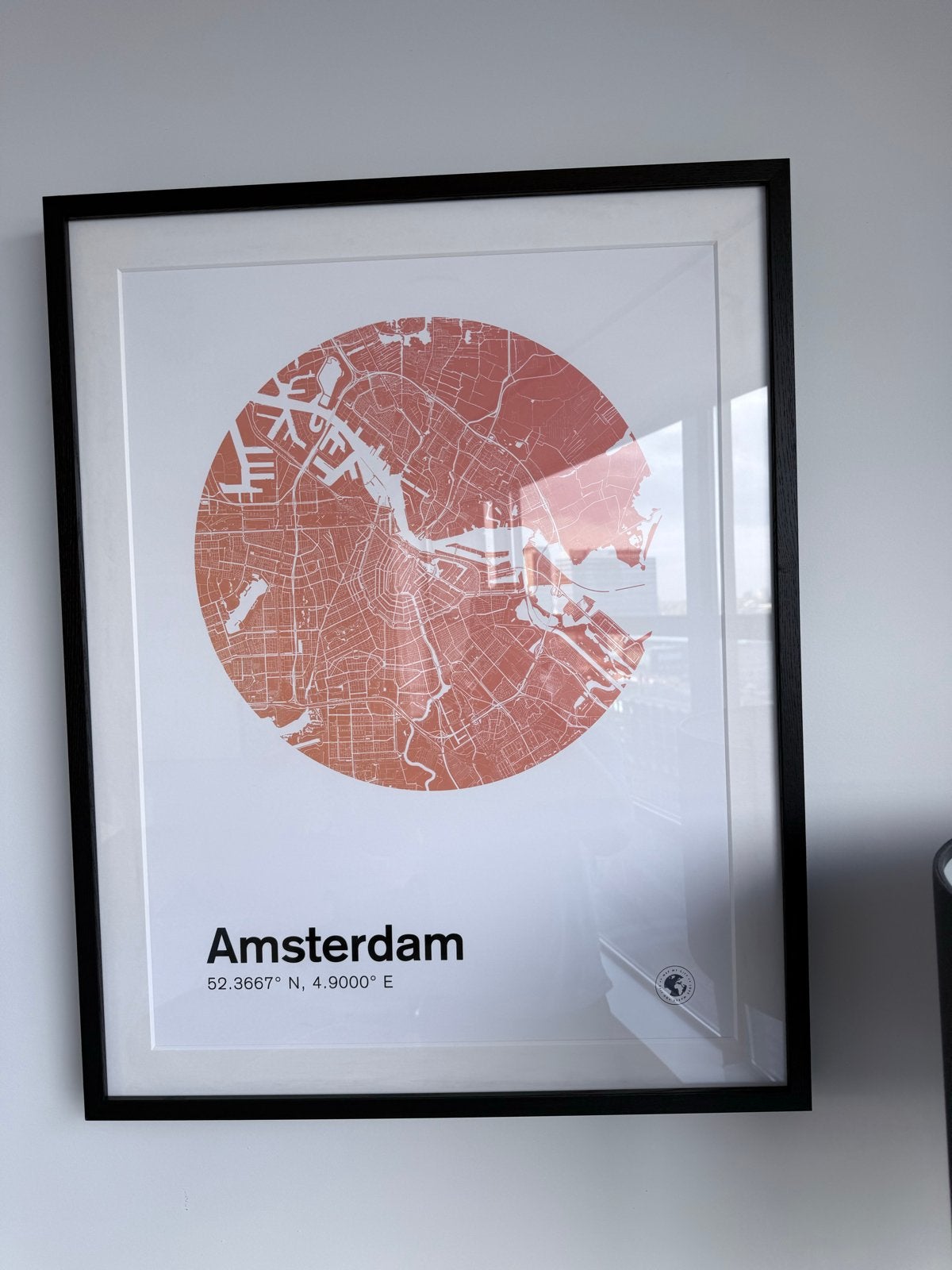 Ingelijste Amsterdam kaart print, Huis en Inrichting, Ophalen, 75 – 100, 50 tot 75 cm, Print