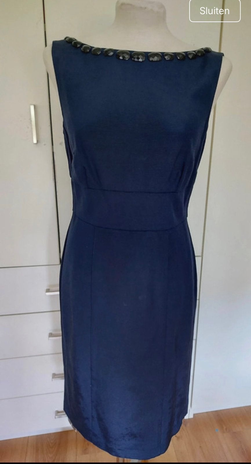 Laura Ashley jurk met strasssteentjes - Maat S, Kleding | Dames, Blauw, Ophalen of Verzenden, Zo goed als nieuw, Maat 36 (S)