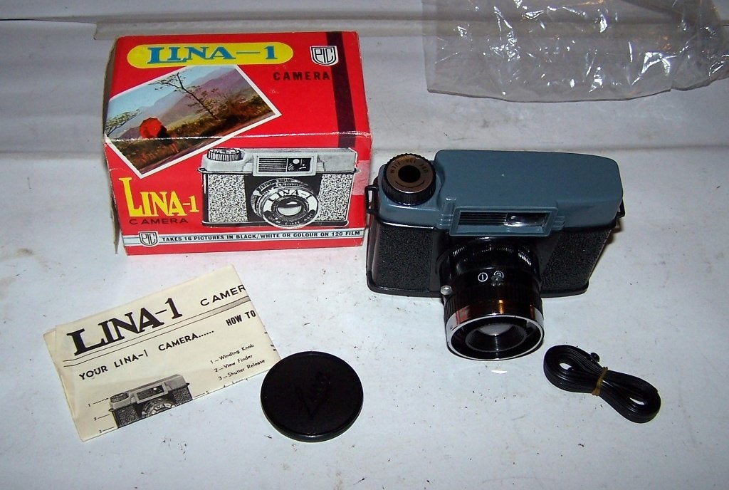 Vintage Lina-1 (Diana) rolfilmcamera voor 120 film in ovp., Ophalen of Verzenden, Nieuw, Compact, Overige Merken