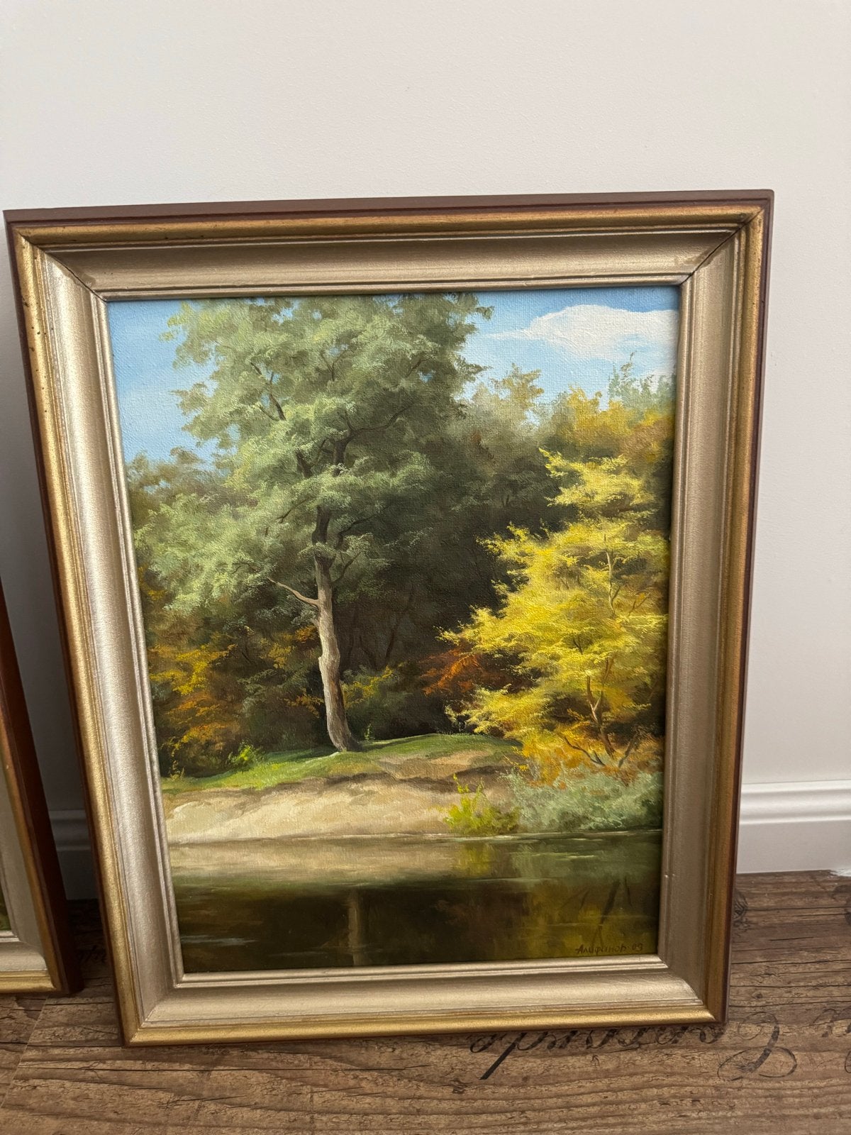 Schilderij: Herfstlandschap aan het water, gesigneerd, Antiek en Kunst, Ophalen, Gedateerd, Doek, Realistisch
