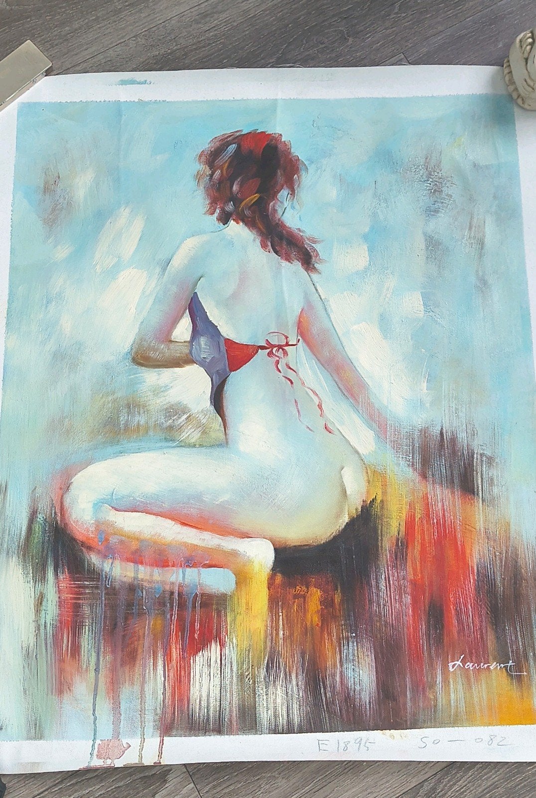 Schilderij Laurent - Semi naaktportret dame - gesigneerd, Antiek en Kunst, Kunst | Schilderijen | Modern, Ophalen of Verzenden