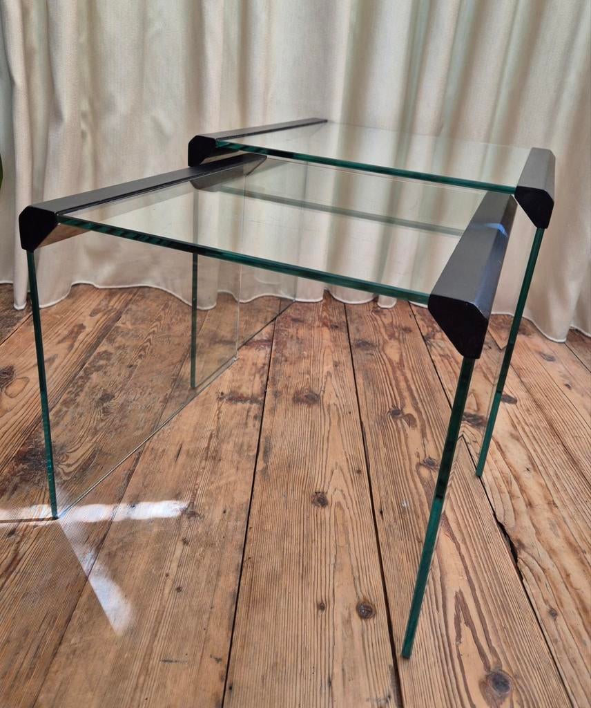 Galotti and Radice glazen vintage design tafeltjes, 45 tot 60 cm, Minder dan 55 cm, Rond, Ophalen of Verzenden