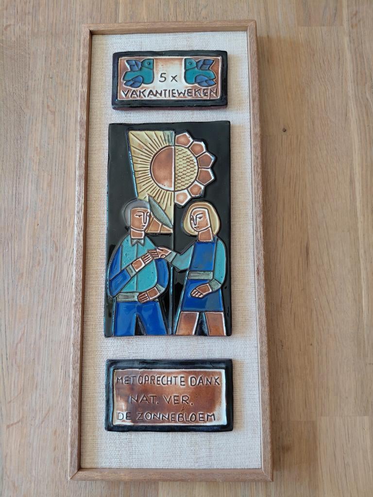 Wandbord vintage met tegels '5x Vakantieweken', Ophalen of Verzenden