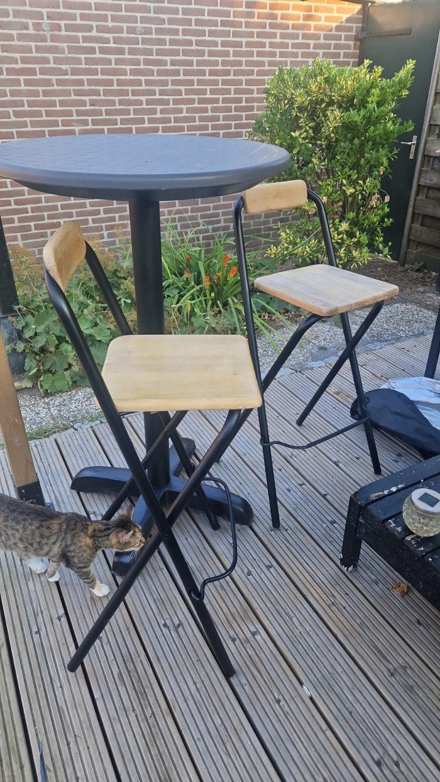 Hoge tafel met twee krukken, Ophalen, Gebruikt, 90 cm of meer, Hout