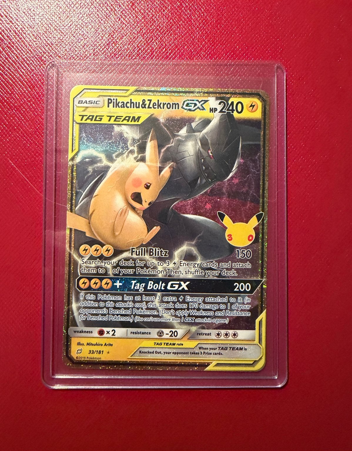 Pikachu & Zekrom GX (30C TEU 33) Pokémon 30th Celebration, Hobby en Vrije tijd, Ophalen of Verzenden, Zo goed als nieuw, Losse kaart