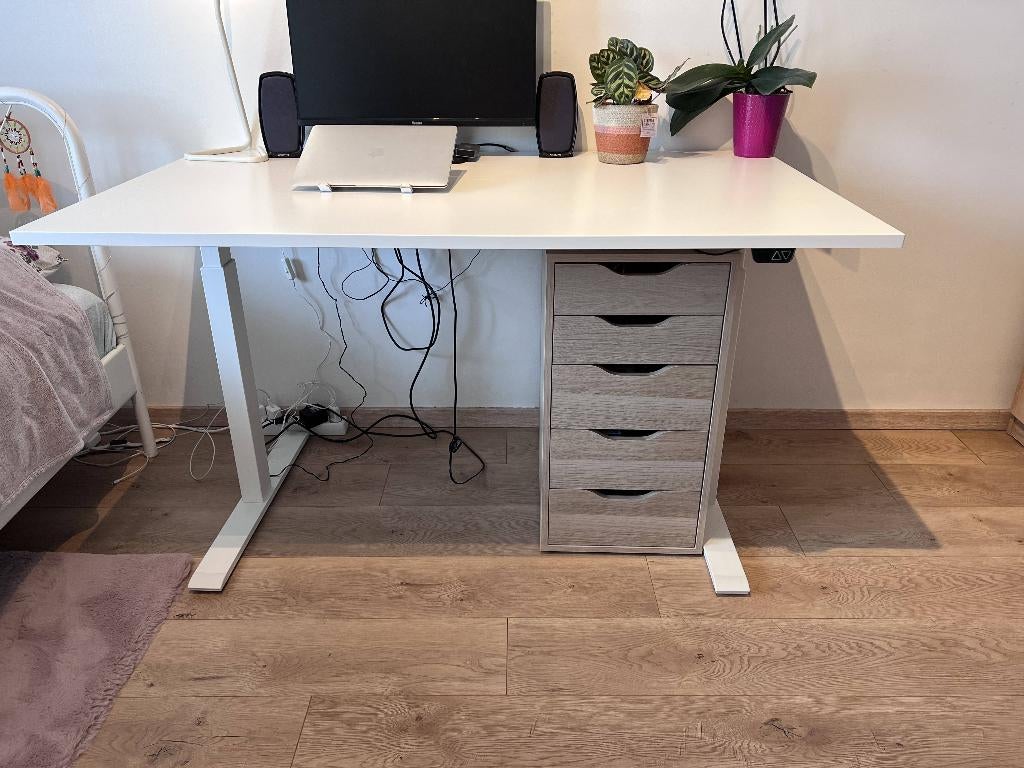 Ikea Rodulf verstelbaar bureau met Alex kast, Huis en Inrichting, Bureaus, Ophalen, Zit-sta bureau, Hout, Zo goed als nieuw