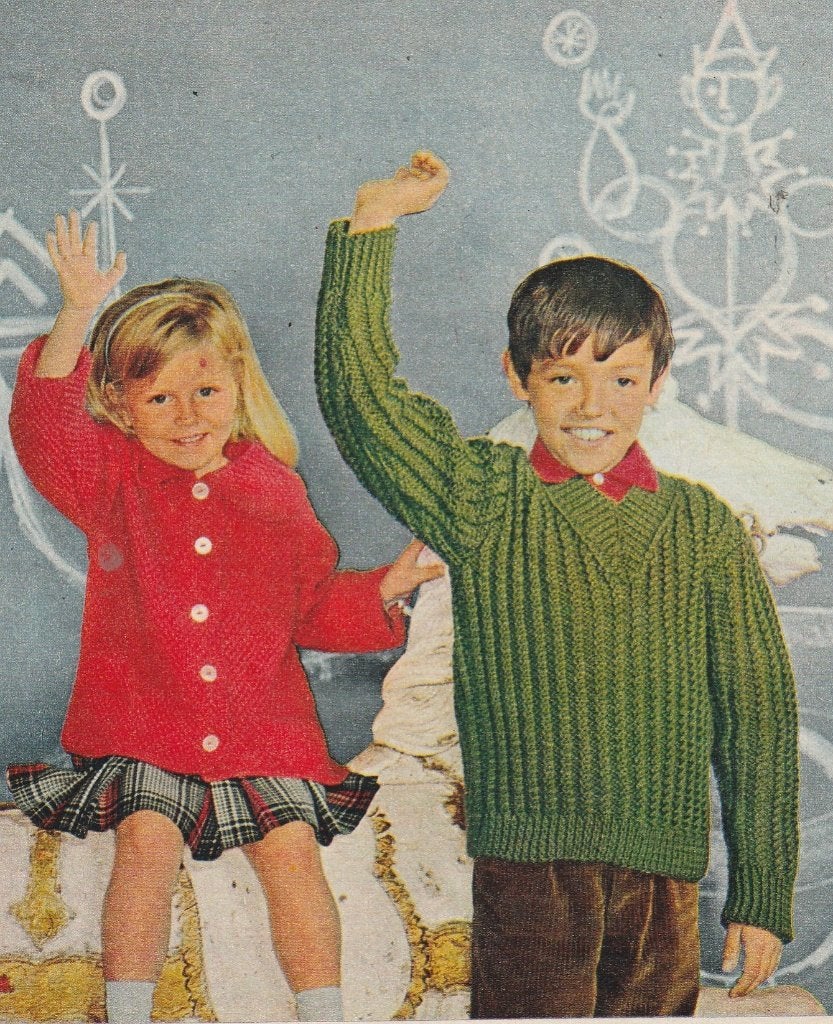 retro reclame 1962 Scheepjes & Leithen jongetje meisjes trui, Verzenden, Overige typen