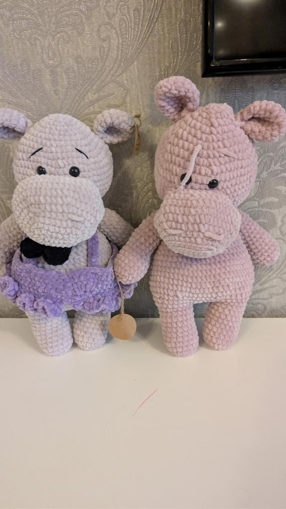 Handgemaakte gehaakte nijlpaard knuffels - set van 2, Ophalen of Verzenden, Nieuw, Overige typen