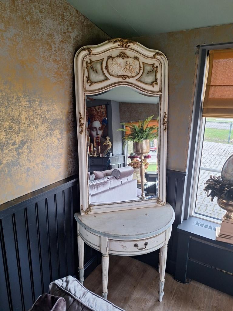 Bijzondere spiegel + side-table, Antiek en Kunst, Ophalen, Rechthoekig