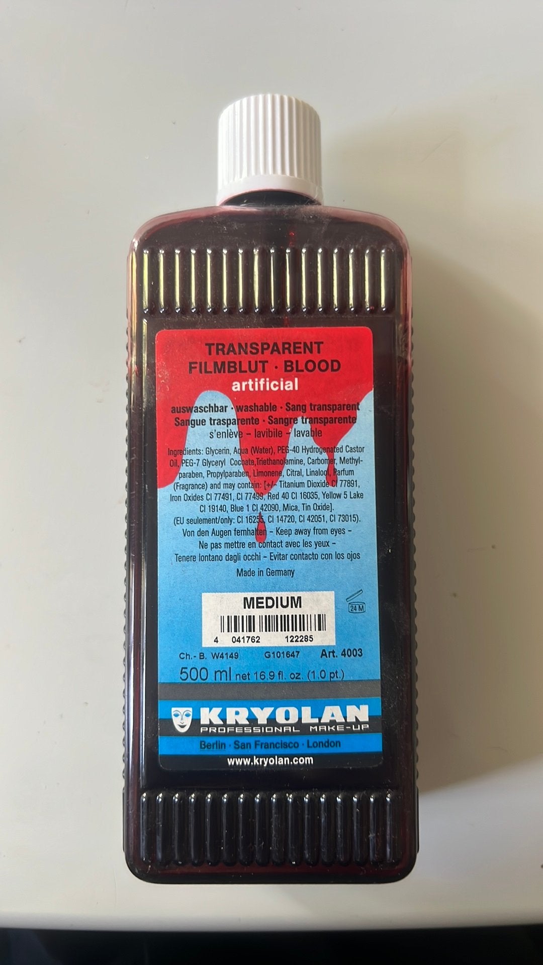 Kryolan filmbloed 500 ml, Ophalen of Verzenden, Zo goed als nieuw, Overige typen