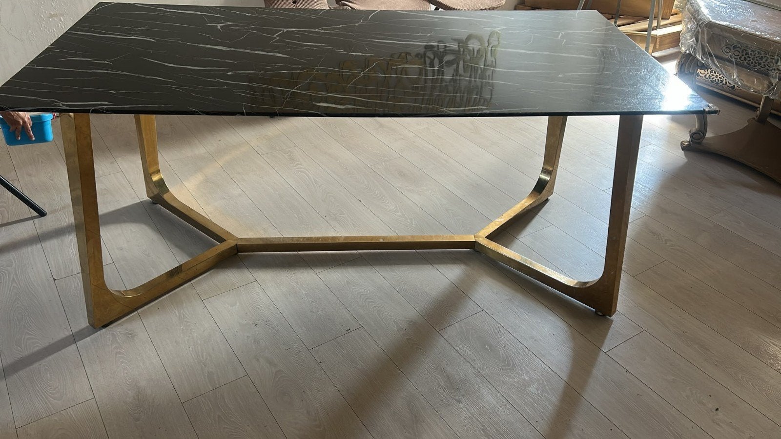 Elegante eettafel met zwart marmeren, Huis en Inrichting, Tafels | Eettafels, 100 tot 150 cm, Overige materialen, Zo goed als nieuw