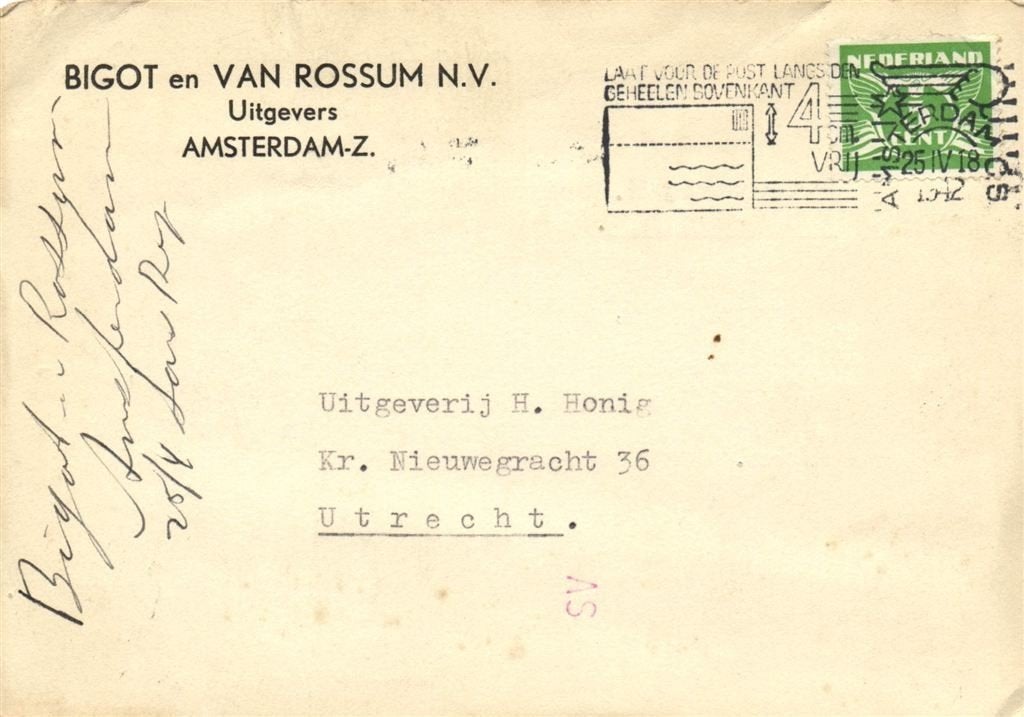 Bigot en van Rossum NV, Uitgevers, Amsterdam-Z - 04.1942 - b, Ophalen of Verzenden, Briefkaart