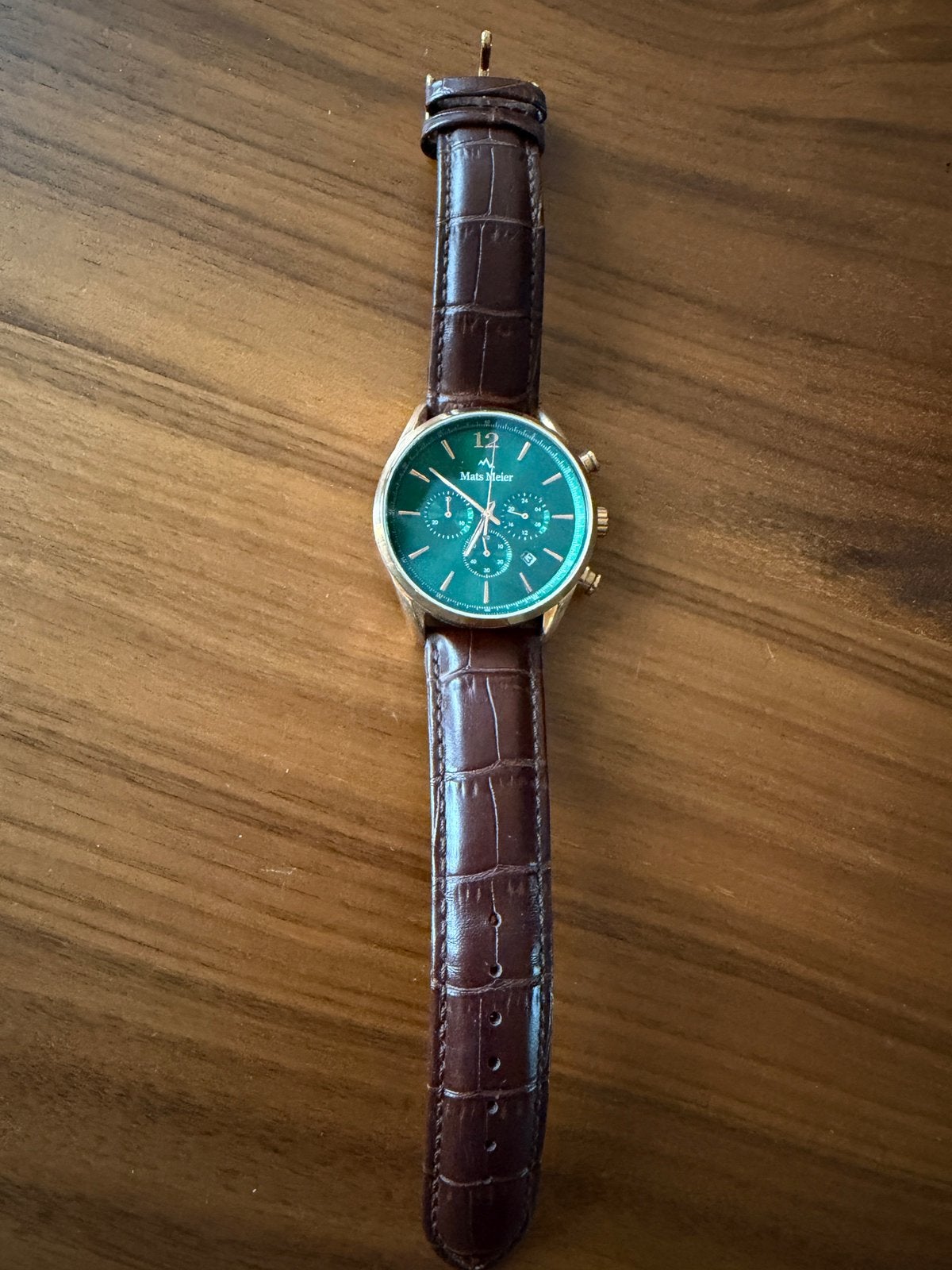 Mats Meier Groen Analoog Horloge – Stijlvol en Tijdloos, Overige merken, Leer, Staal, Polshorloge