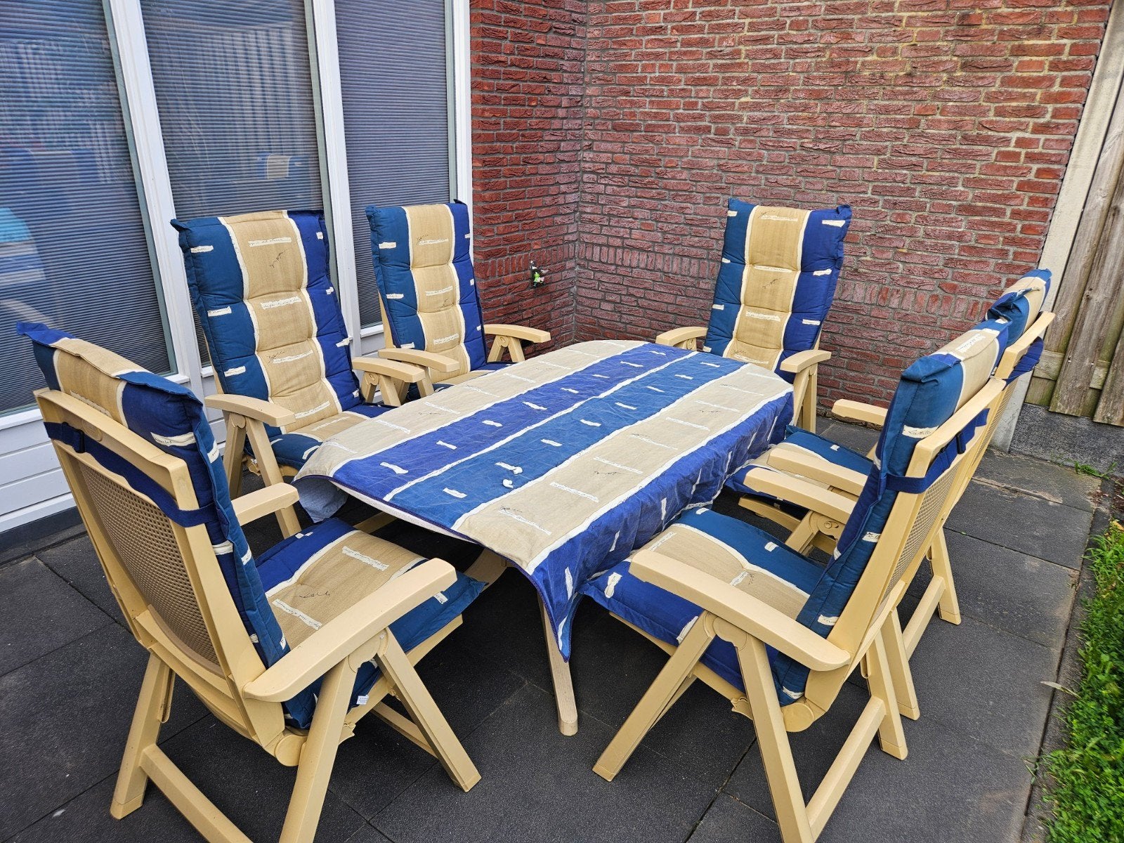 Hartman tuinset met 6 stoelen en tafel - Gebruikt, Tuin en Terras, Tuinsets en Loungesets, Ophalen, Gebruikt, Kunststof, 6 zitplaatsen