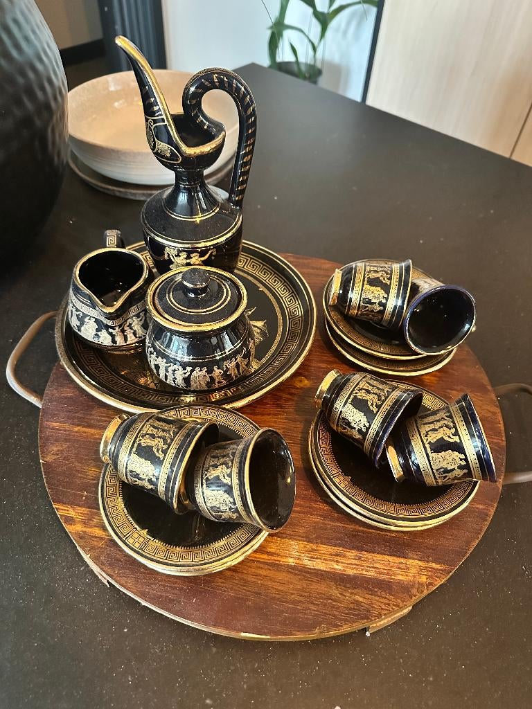 Vintage Grieks servies 24K goud, Ophalen of Verzenden