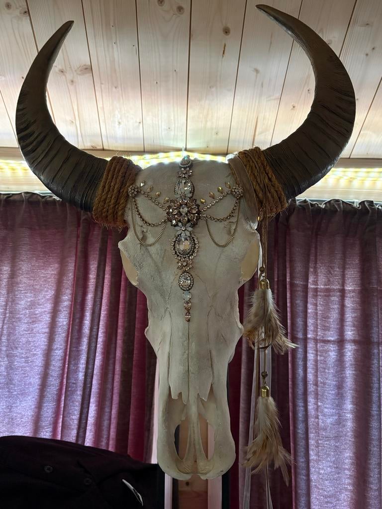 Godly Skull op standaard - Uniek decoratief object, Ophalen of Verzenden, Gebruikt, Natuurlijk materiaal, Overige stijlen