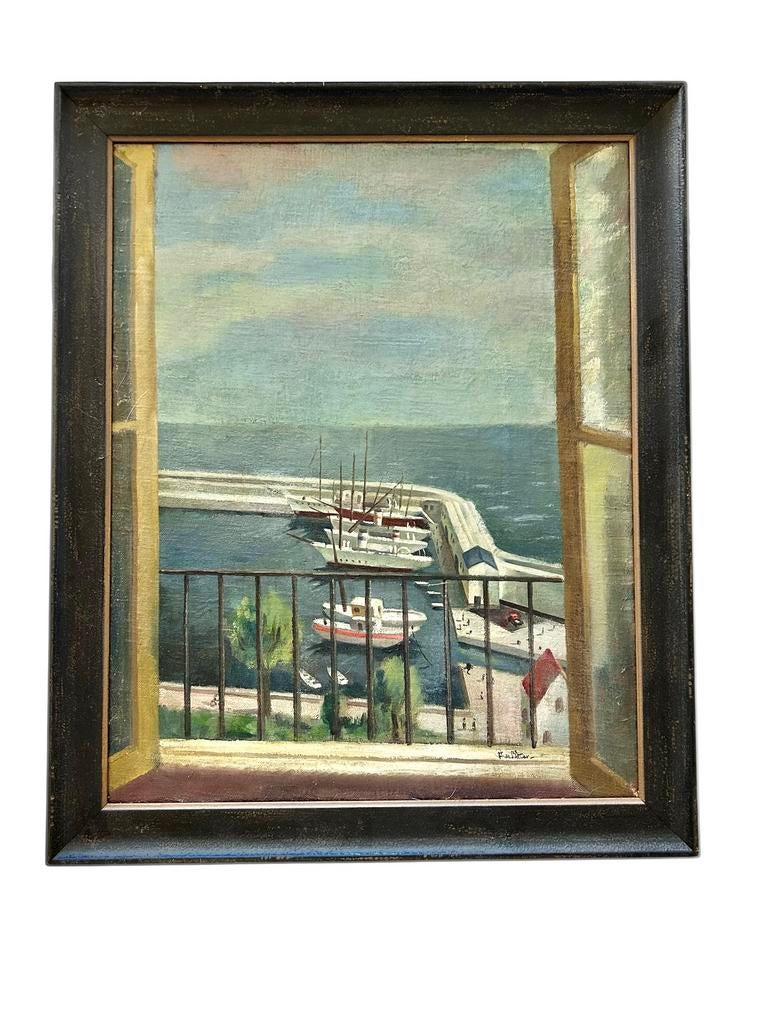 Theo Bitter (1916-1994) - Uitzicht op de haven te Oslo, Antiek en Kunst, Kunst | Schilderijen | Modern, Ophalen of Verzenden