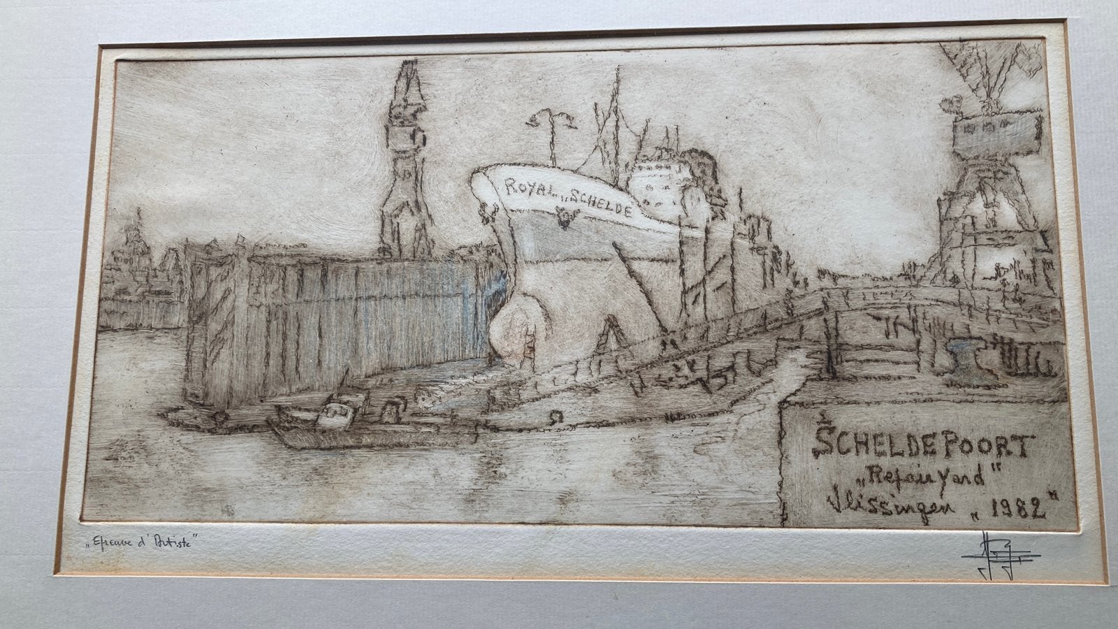Yvan Royon Royal Schelde Poort Vlissingen Epreuve d’Artiste, Antiek en Kunst, Ophalen, Ets