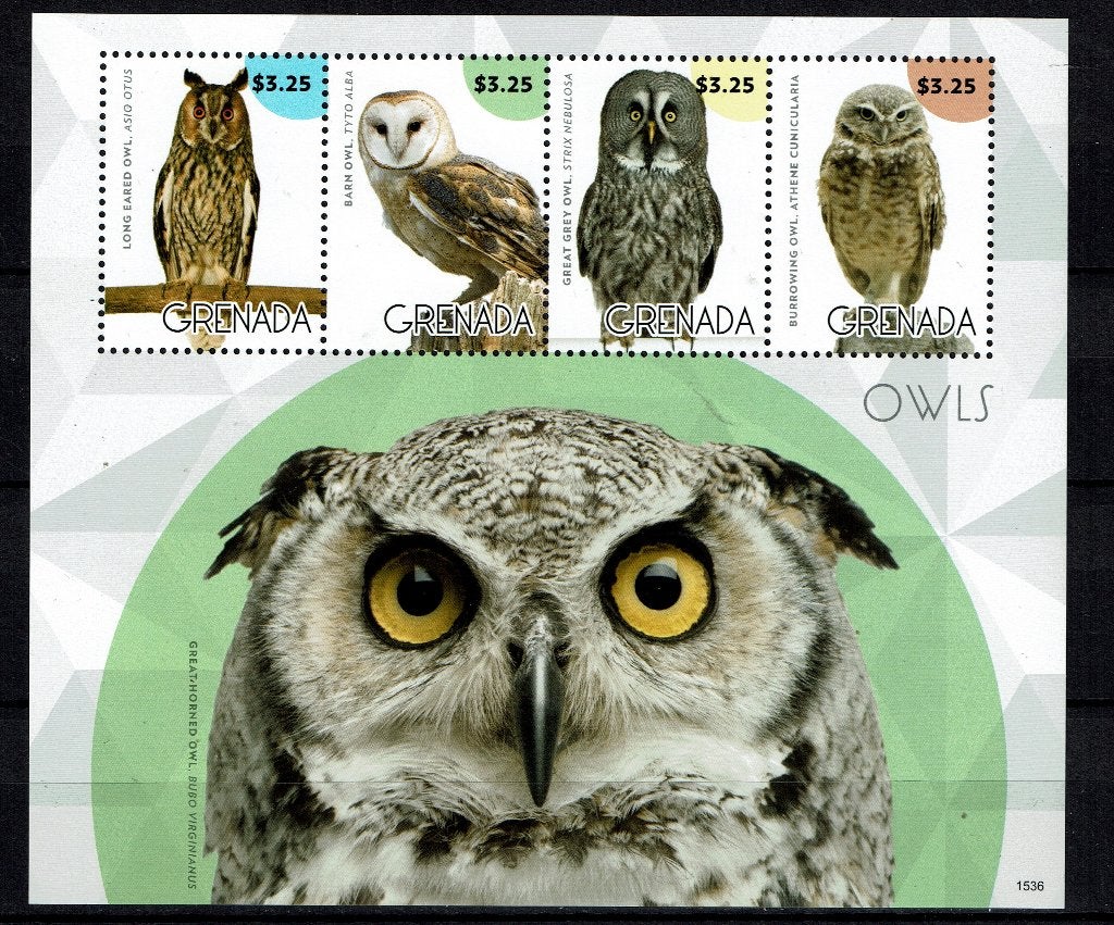 GRENADA 2015 PF BLOK UILEN OWLS VOGELS BIRDS 3, Ophalen of Verzenden, Postfris, Dier of Natuur