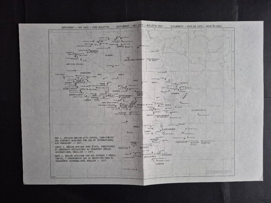 ICAO Bulletin uit 1979 African Region (N243), Verzamelen, Luchtvaart en Vliegtuigspotten, Ophalen of Verzenden, Gebruikt, Kaart, Foto of Prent